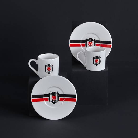 Beşiktaş Lisanslı Çizgili 2'li Kahve Fincan Takımı