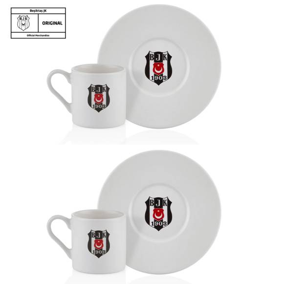 Beşiktaş Lisanslı Arma Logo 2'li Kahve Fincan Takımı