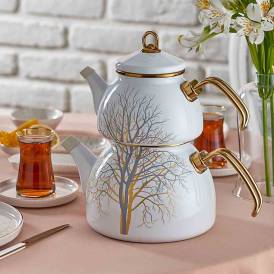 Çinar Natural Enamel Teapot Set - Thumbnail