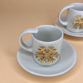 Kar Tanesi Detaylı 2 Kişilik Kahve Fincan Takımı(Gold) - Thumbnail