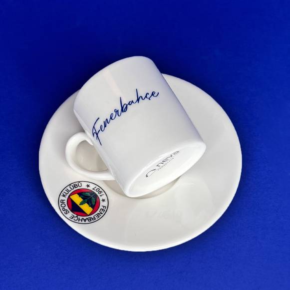 N4344 Fenerbahçe Lisanslı El Yazılı Tek Kişilik Kahve Fincanı 2 Parça Porselen FB