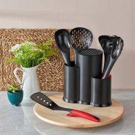 Neva - Counter Top Black 3-Compartment Serving Set Stand-Spoon and Knife Holder Organizer